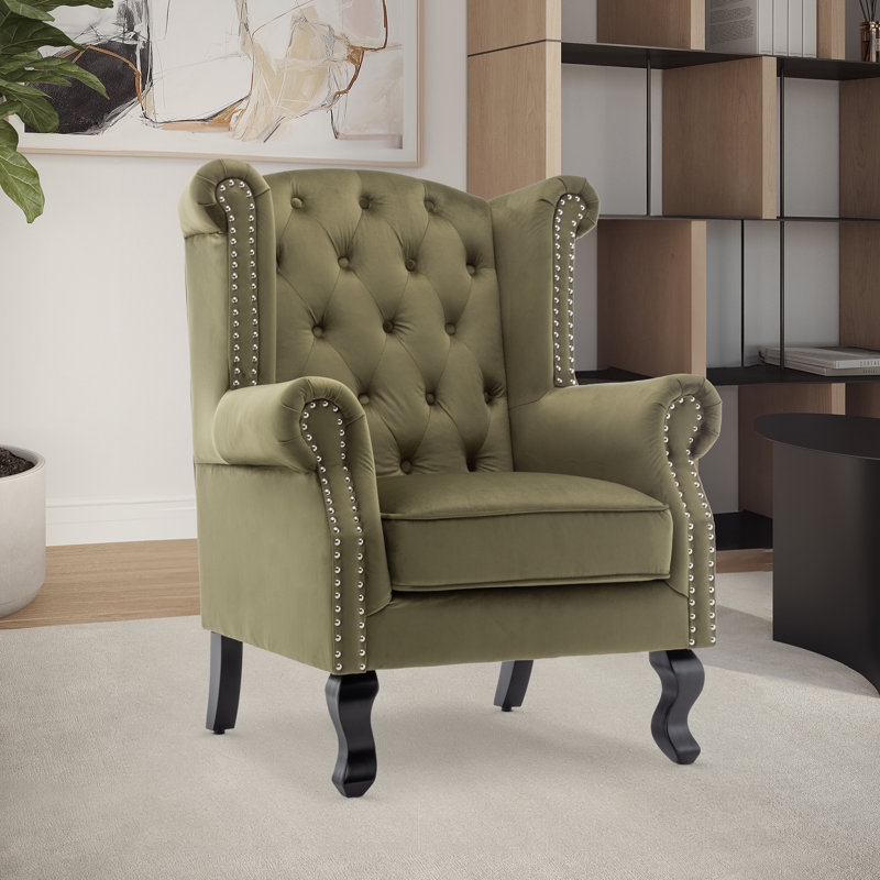 Henley Baden Wingback Chair, Sage Green, Velvet