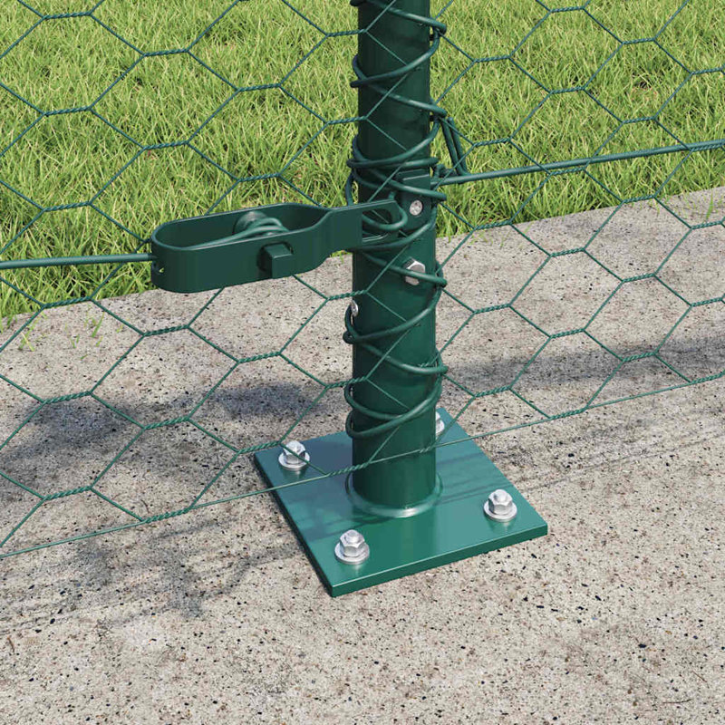 Vidaxl Fence With Posts PVC-Coated Steel, Green, 50cm H x 2500cm W x 3.2cm D