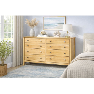 Commode double en bois massif à 8 tiroirs 59,5 po Fitz