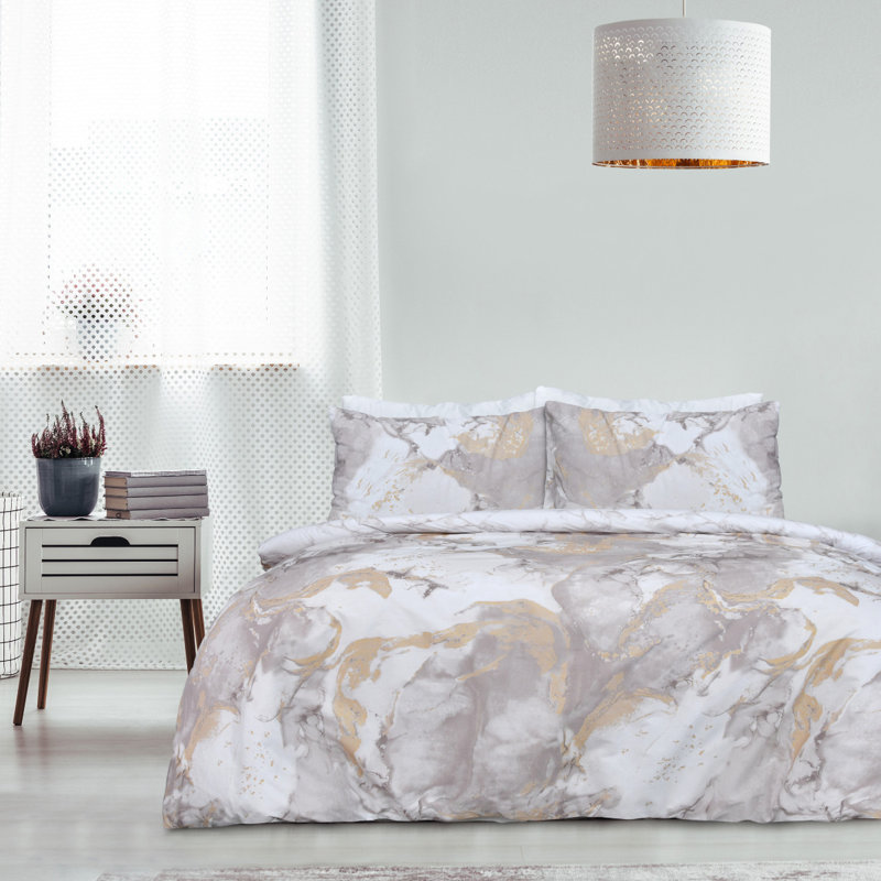Kinley Polyester Abstract Duvet Cover Set with Pillowcases, Super King - 2 Standard Pillowcases, Natural