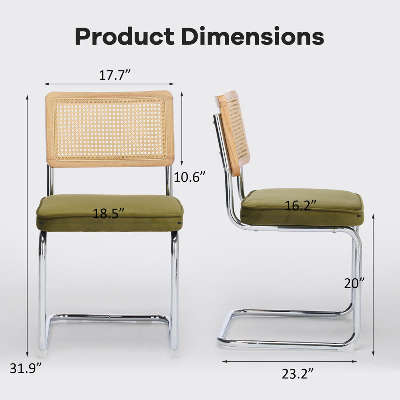 Chaise d'appoint rembourrée Crumley avec dossier en rotin et structure en acier, Vert