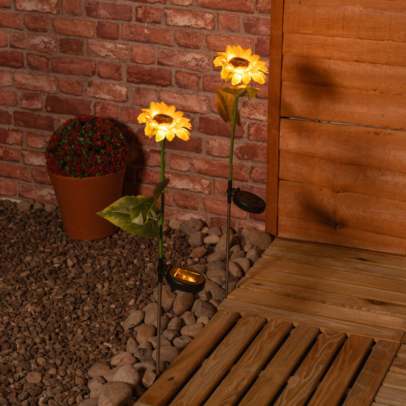 Yellow Sunflower Solar Powered Outdoor Spike Light Satin Solar Powered Integrated LED Pathway Light