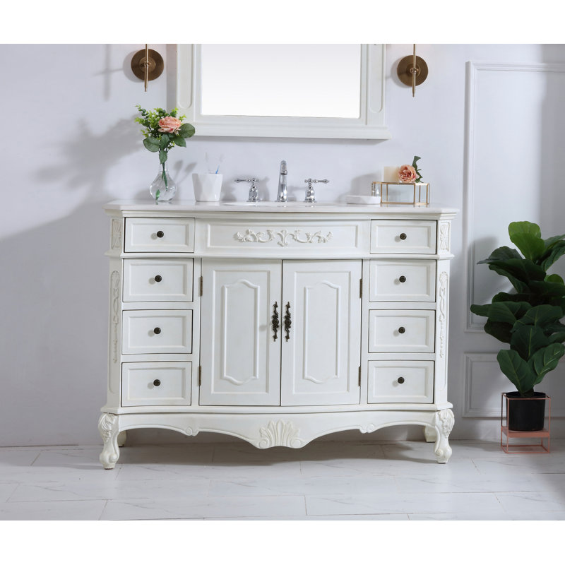 Ensemble de meuble-lavabo simple 48 po Lunette, Blanc antique, Blanc Ivoire