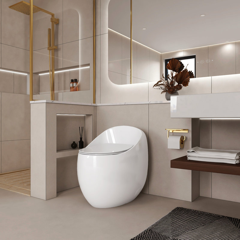 Glossy White 1.28 Single Flush Toilet - Ceramic Egg Shape, Noise-Minimizing Flushing, Comfortable -Proof, Bathroom, White