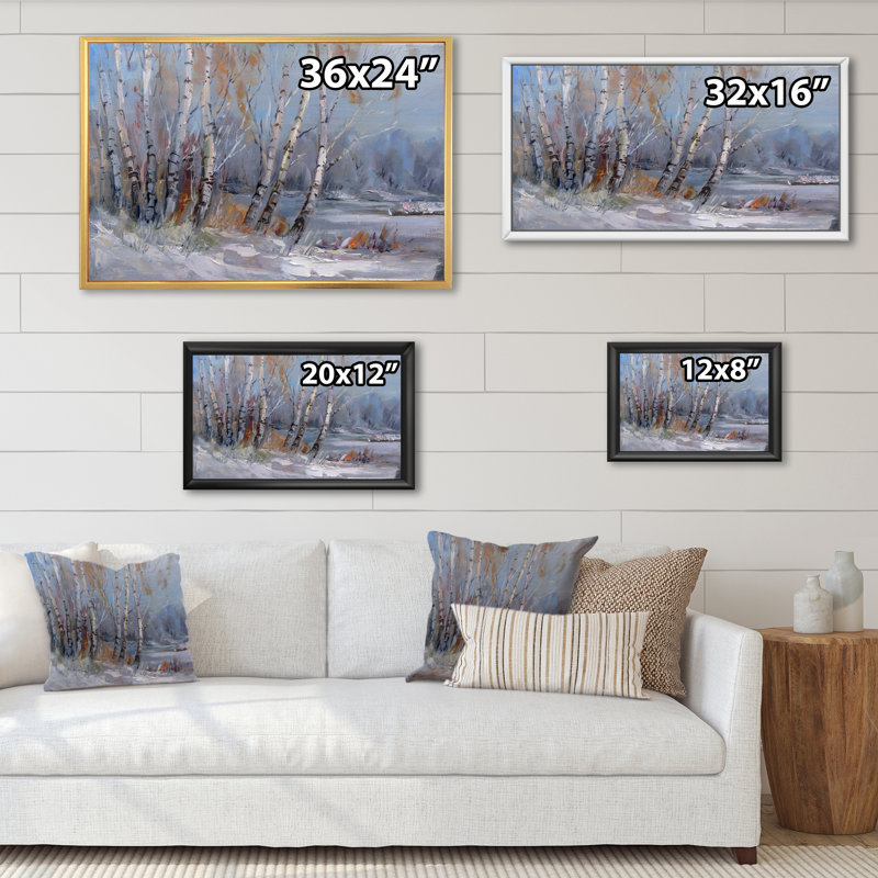 Winter Birches Forest II - On, H 8 po x l 12 po x P 0,1 po, Toile avec cadre flottant or