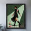 Art floral rétro encadré noir, femme élégante en robe noire-935586130