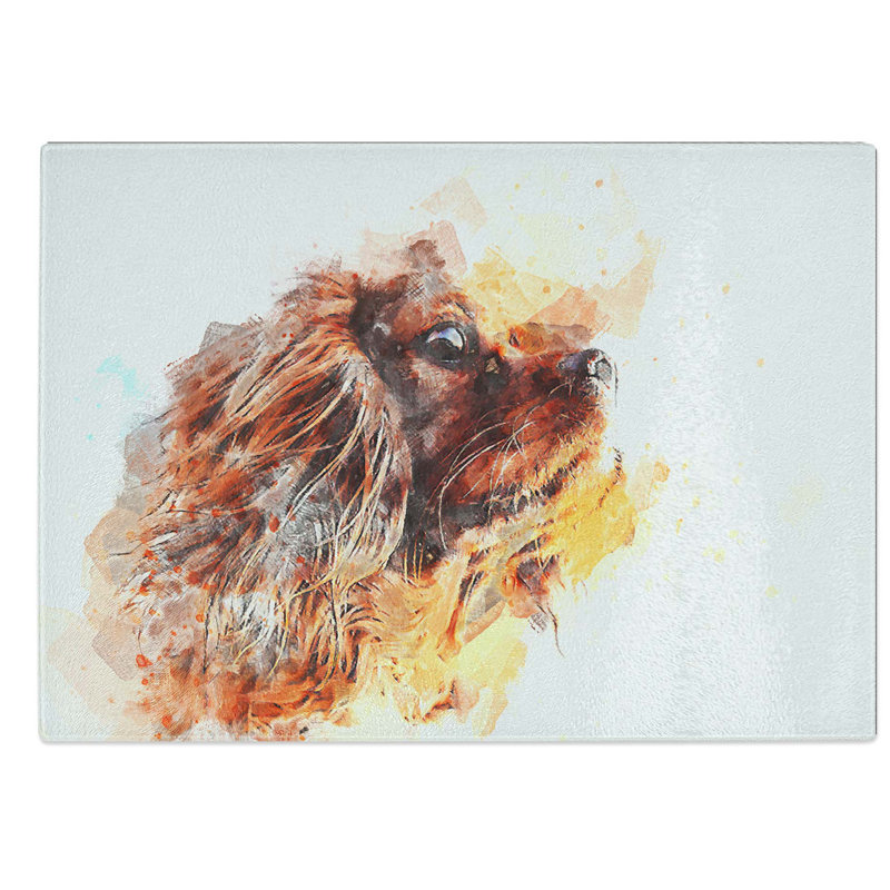 Glass King Charles Spaniel in Abstract Chopping Board, 39 cm W x 28.5 cm L