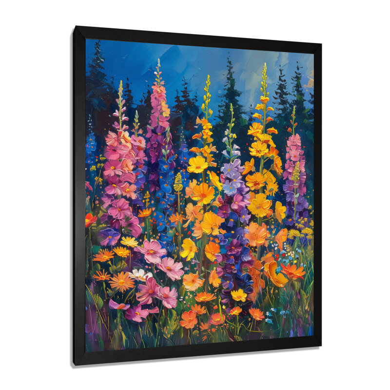 «Yellow mauve», Lupin Meadows - Lupin, reproduction d'art murale, H 32 po x l 16 po x P 1 po, Toile encadrée noire simple