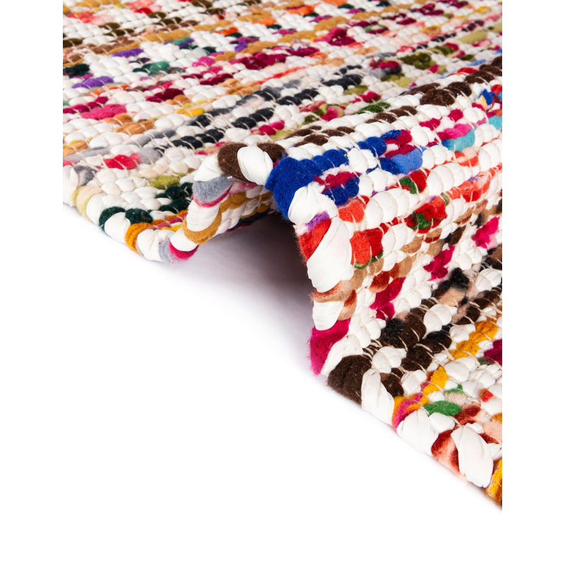 Tapis rose / jaune tressé à la main Marcantel, Chemin de table 1 pi 2 po x 4 pi 1 po