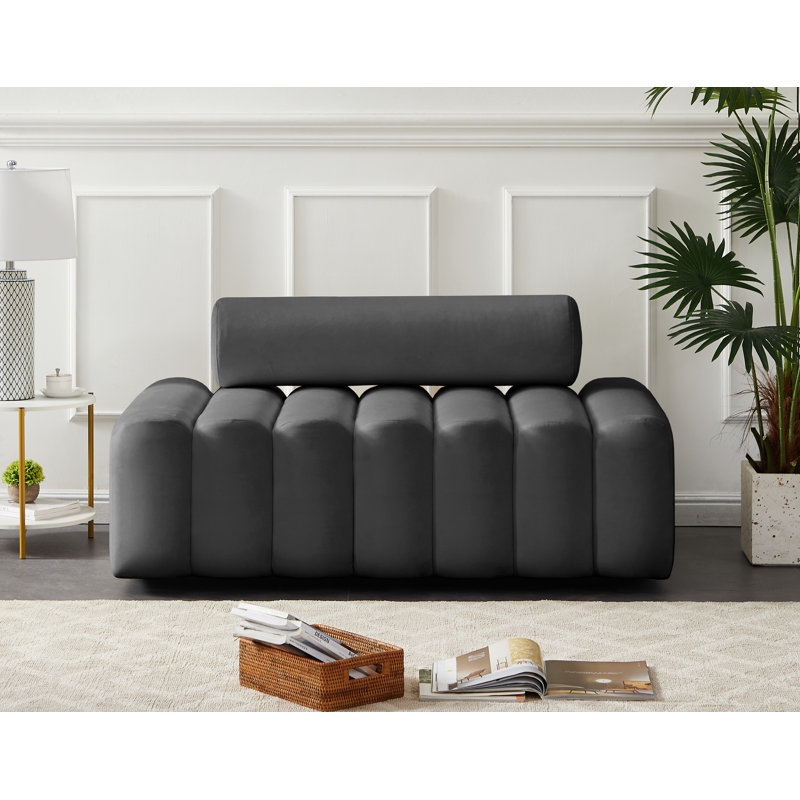 Causeuse en velours sans accoudoirs 58 po Fareiz, Velours gris