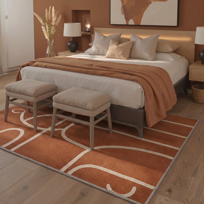 Aura Modern Machine Washable Beige / Brown Indoor Area Rug with Non-Slip Backing, Round 5'