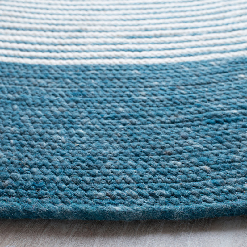 Tapis en laine / coton tissé à la main en bleu sarcelle / ivoire Mcclellan, Ovale 5 pi x 7 pi