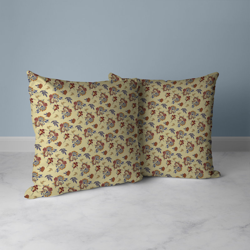 Coussin décoratif réversible intérieur / extérieur Rose Dreams, H 16 po x l 16 po, Bleu / orange / crème