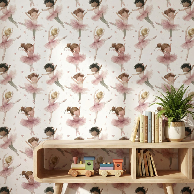 Adhésif mural fantaisiste amovible rose Ballerinas, Peler et coller
