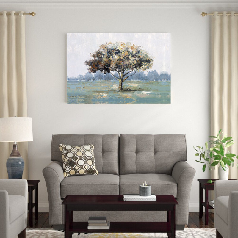" Lone Colourful Tree Cool Tones " Painting Print, 24" H x 36" W