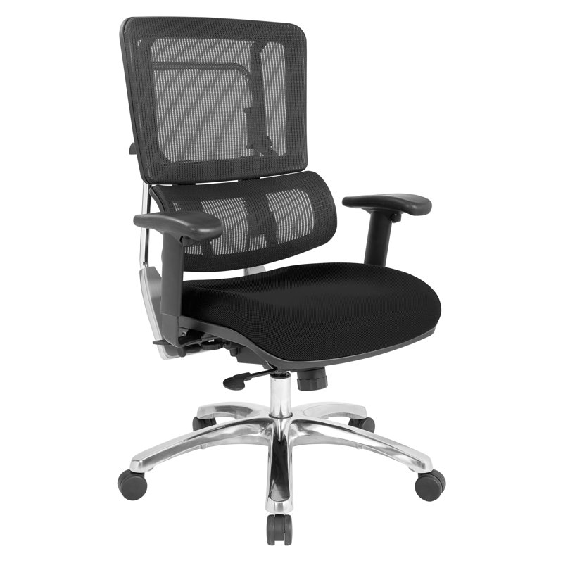 Pro-Line II Polyester Blend Task Chair, Polished Aluminum, Black Mesh Fabric/Black