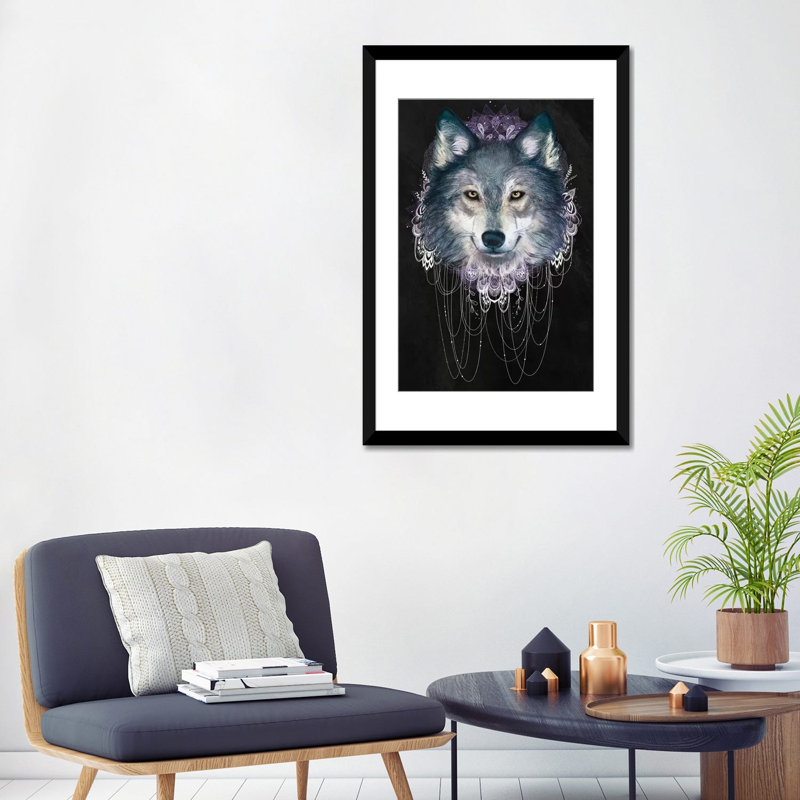 «Wolf» par Laura Graves, impression sur toile, H 32 po x l 24 po x P 1 po, Papier d'art encadré noir