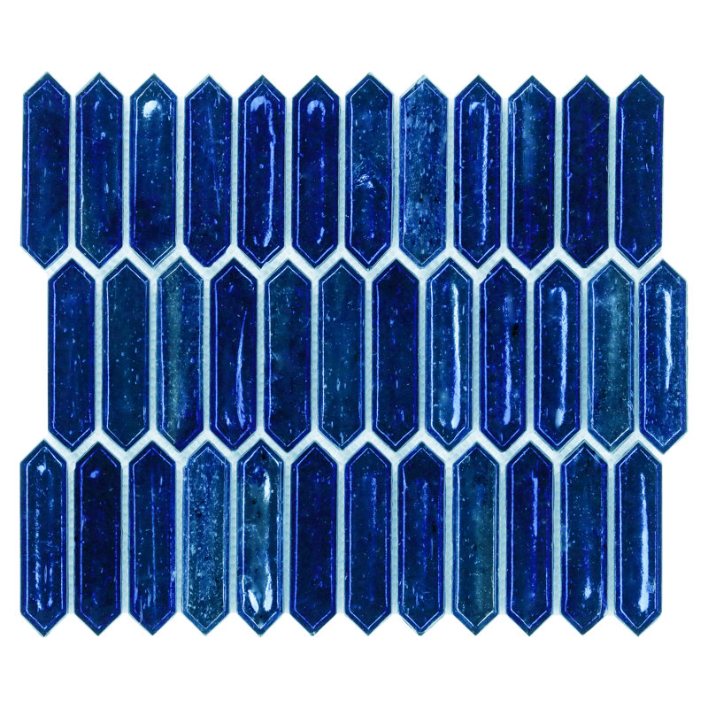 Fractal Picket 10.42" W x 11.81" L Glass Mosaic Wall Tile (0.85 sq. ft. / sheet), Cobalt Ice