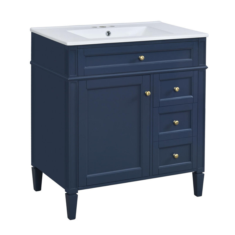 Meuble-lavabo de 30 po avec lavabo supérieur, Bleu