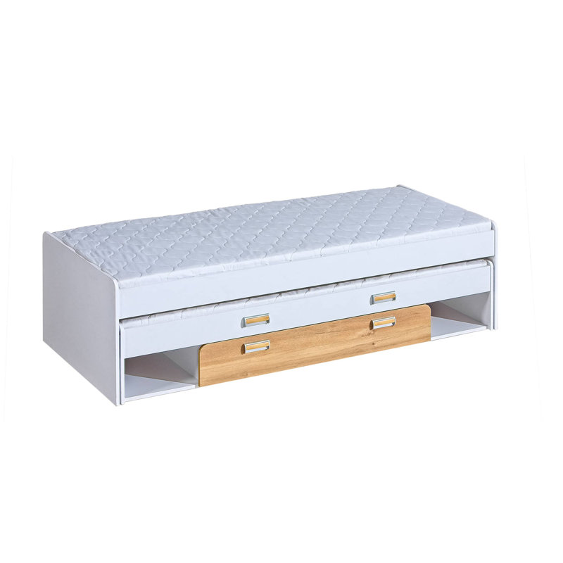 Bechler EU Single - 90 X 200 Cm Storage Bed, White Matt & Oak Nash