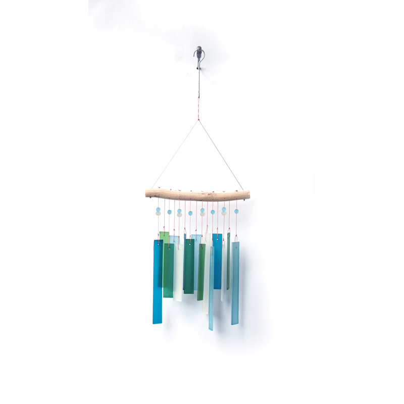 Carillon en verre Sherida, H 19 po x l 7,5 po x P 0,75 po, Bleu lagune