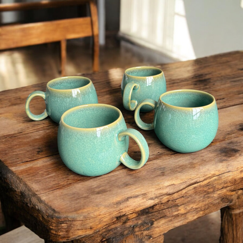 Ocean Haze Reactive Glaze Stoneware Mug Set of 4 Rolinde Ceramic Coffee Mug