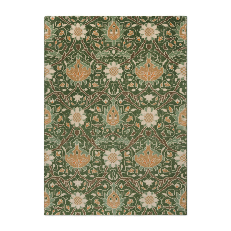 Handmade Wool Floral Area Rug, Rectangle 6'7" x 9'2"