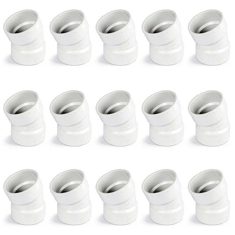 4 po. Coude 22,5 °, coude 22,5 °, en PVC blanc, avec raccord en moyeu, pour les systèmes de plomberie de drainage, d'évacuation et d'évacuation, (paquet de 15)