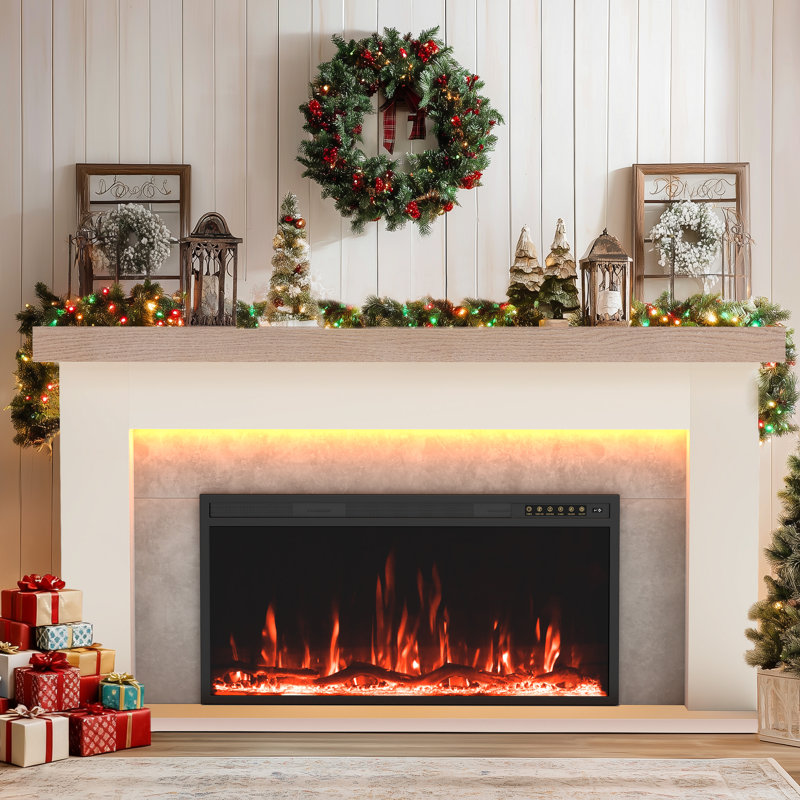 Hanniel Simple Surround Electric Fireplace, White+Grey Marble