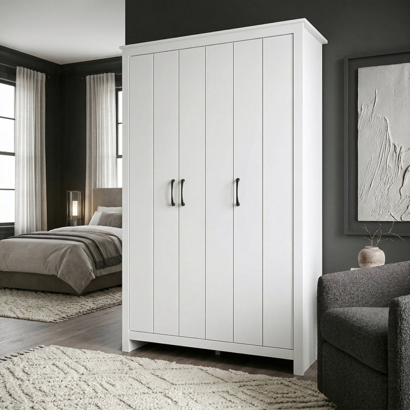 Limestone 3 Door Manufactured Wood Wardrobe, White