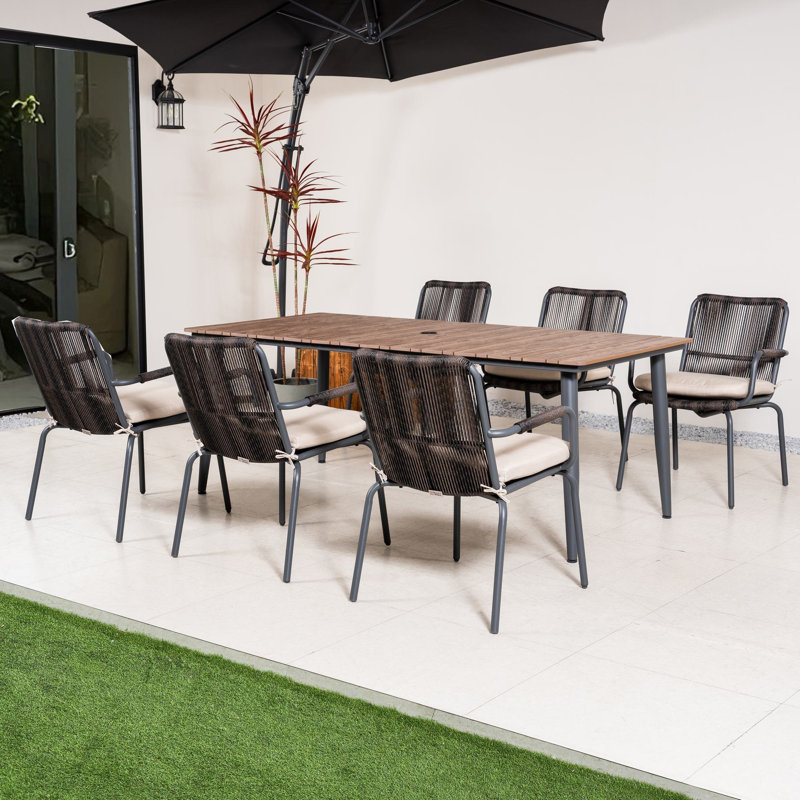 Burien 6- Person Wicker Rectangular Dining Set With Cushions, 28.74" H x 77.95" W x 37.4" D, 6