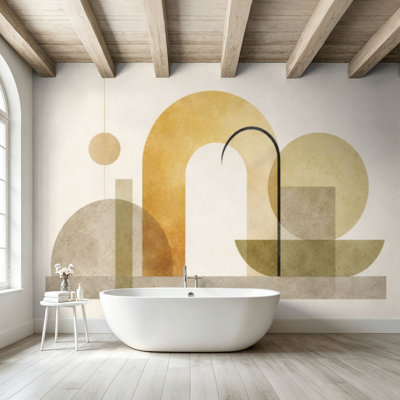 Peel and Stick Wallpaper Wall Mural Mid century Modern Geometric composition Earth tone Aesthetic Minimal Wall Art Self Adhesive and Removable