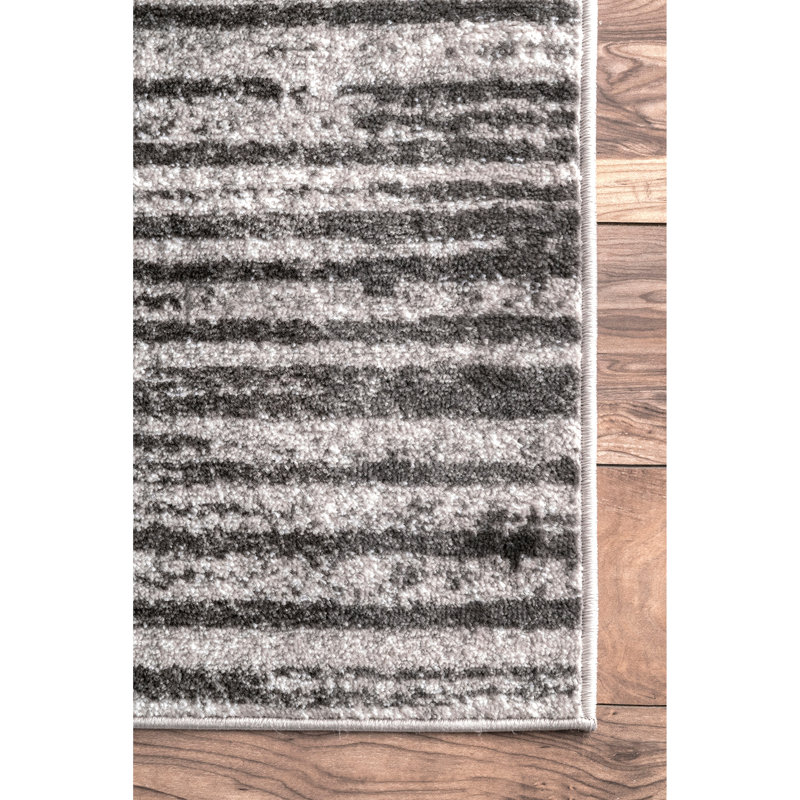 Khadijah Striped Light Gray Area Rug, Rectangle 6'7" x 9'