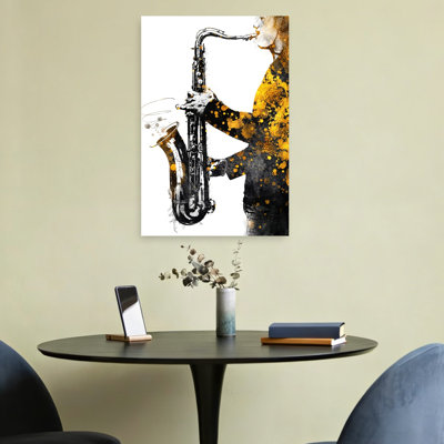Golden Jazz Melodies Abstract Modern Wall Art Print 1 Piece Wrapped Canvas Wall Art