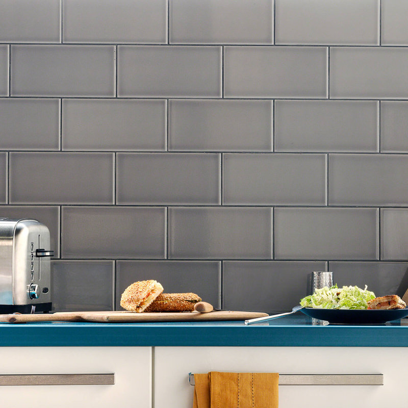 Index 4" x 8" Polished Ceramic Subway Wall Tile (10.76 Sq. Ft. / Case), Gray