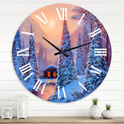 Paysage d'hiver et la rivière dans les bois I - horloge murale Lake House