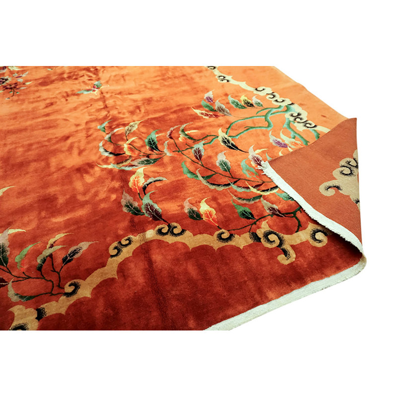 Antique Chinese - Art Deco Room Size Wool Coral / Salmon Pink Rug