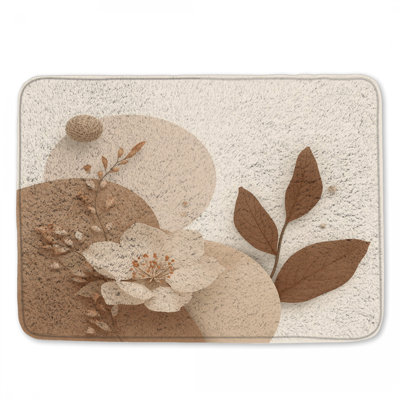 Beige Floral Composition Bath Mat