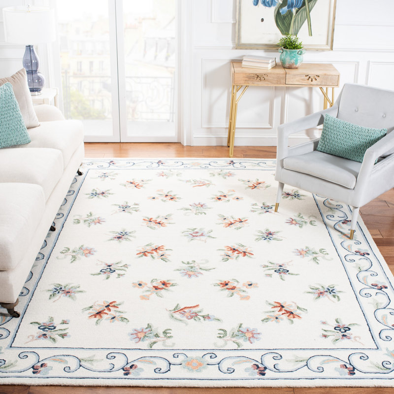 Tapis floral en laine et coton touffeté à la main Rumfelt, Rectangle 4 pi x 6 pi