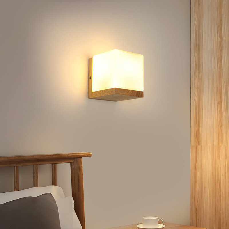 Minimalist Solid 14cm Wood Glass Wall Light
