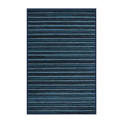Tapis bleu à rayures horizontales lavable à la machine