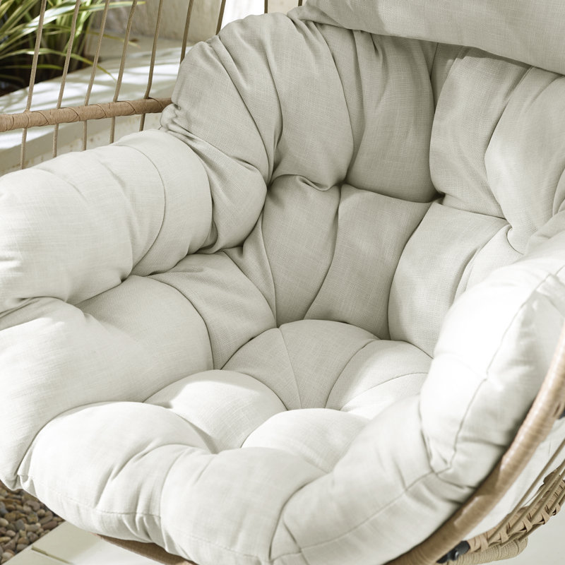 Kouts Cosy Rattan Weave Hanging Egg Chair Garden With Cushion - Contemporary Modern Design, Cream