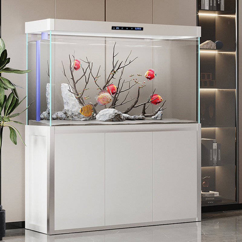 Aquarium moderne en verre écologique ultra transparent, 84,27 gallons (H 60,63 po x l 59,06 po x P 18,11 p, White