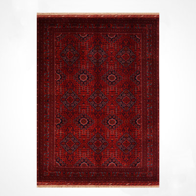 Tapis en laine et coton rouge noué à la main Original