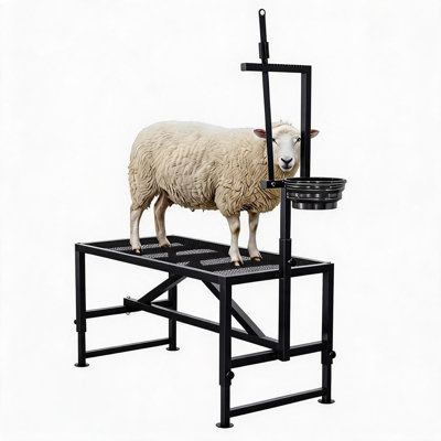 Table de traite et de toilettage robuste pour chèvres (272 kg) - Échauffement réglable de 119 cm avec têtière, mangeoire et pieds réglables - Pour la tonte, le parage des sabots et les examens - Noir