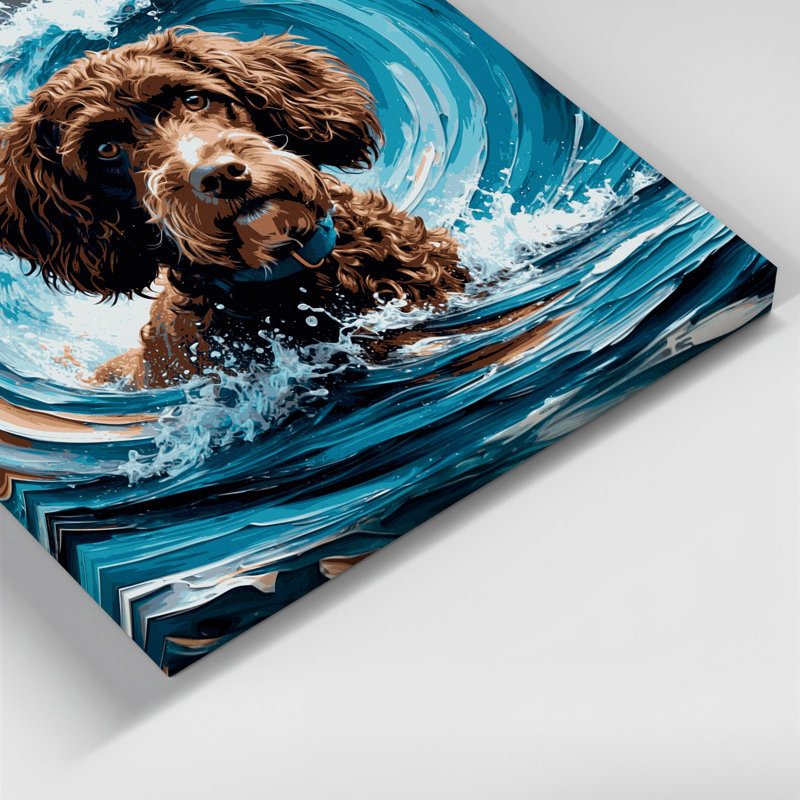 Chiens, chien d'eau espagnol sur toile grise, H 8 po x l 8 po