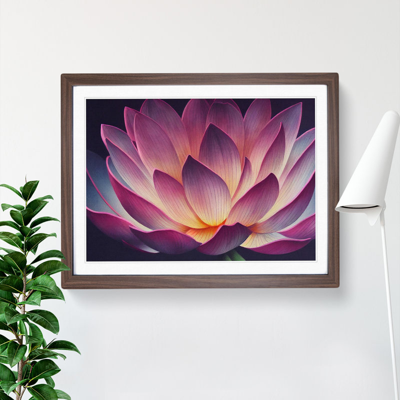Cool Lotus Flower - Framed Print, 46cm H x 64cm W x 2cm D, Walnut Framed