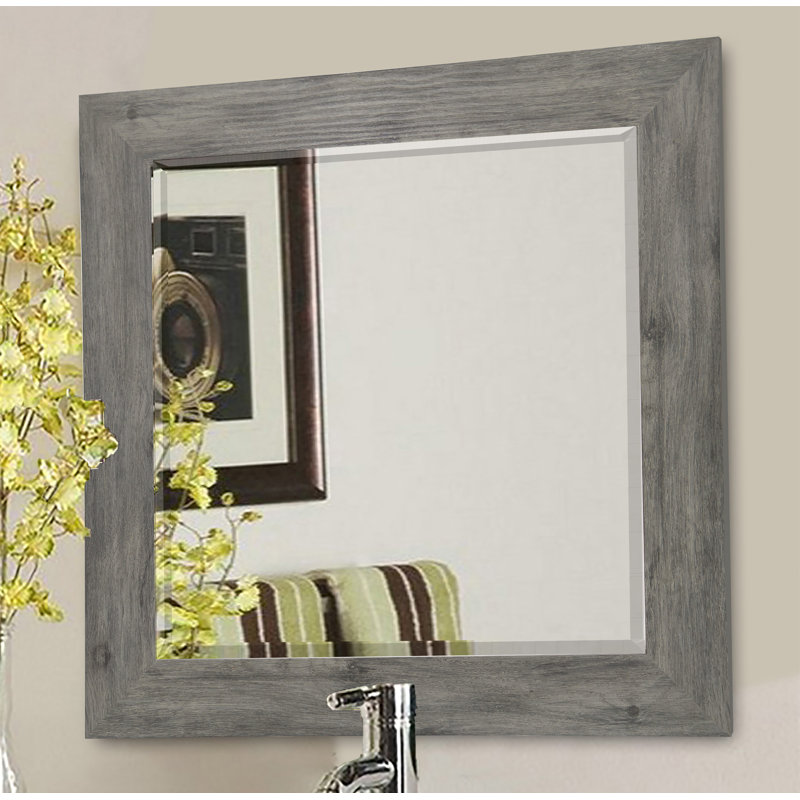 Euin Wood Wall Mirror, 35.5" H x 35.5" W, Gray