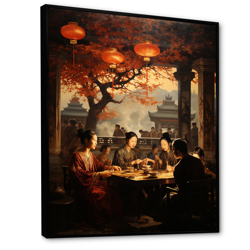 Chine, ancienne dynastie, paysage 2 - Art mural chinois, Cadre flottant noir, 44" H x 34" W