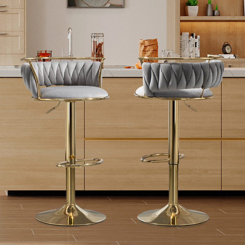 Christal Height Adjustable Swivel Bar Stool, Grey, Gold